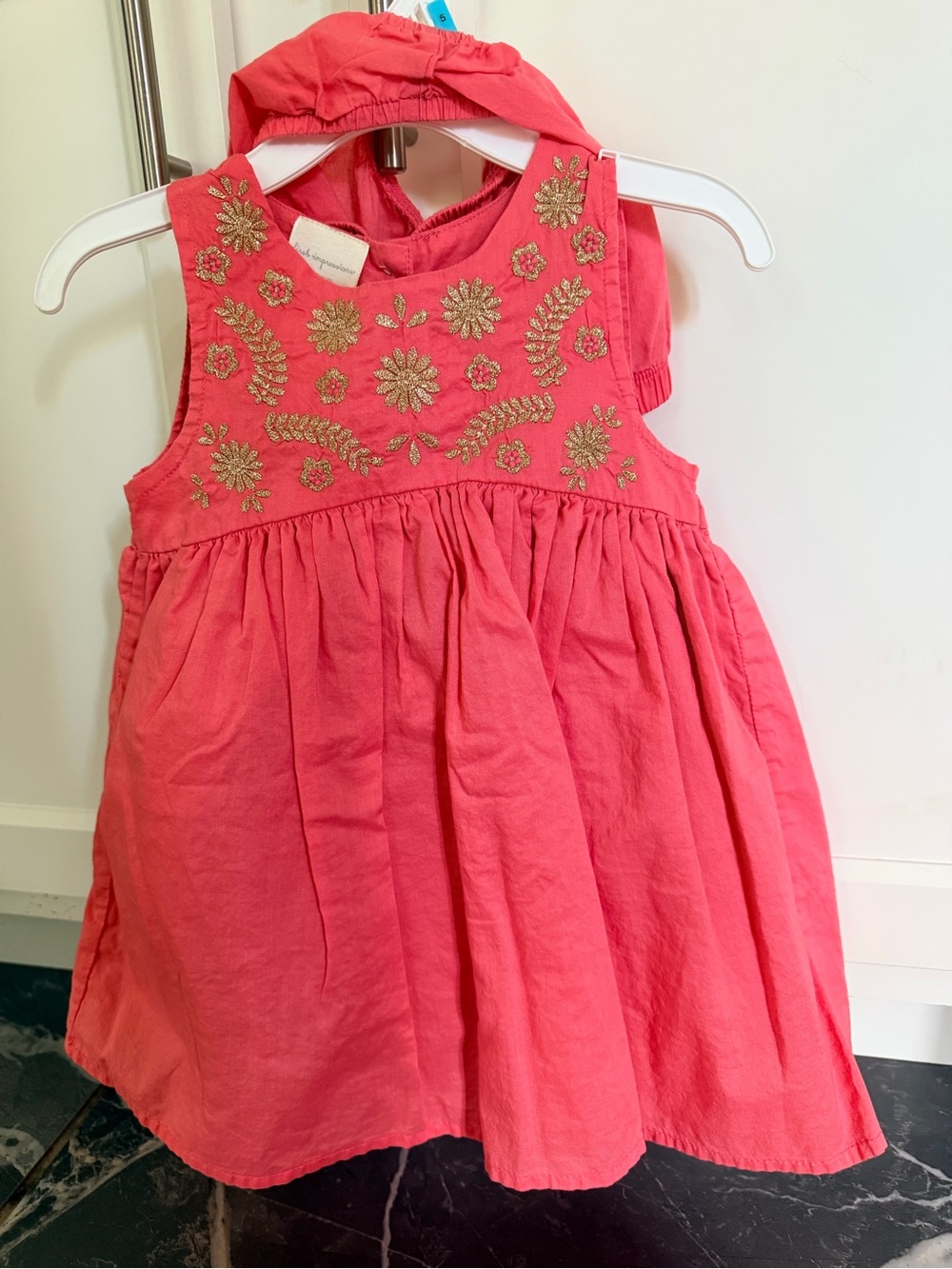 Girls' Embroidered Coral Casual Dress